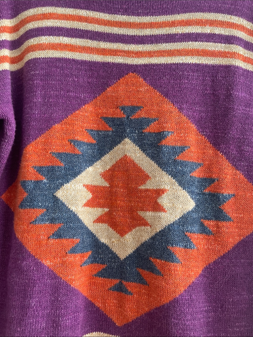 Chaps Purple Aztec Geometric Crewneck Sweater - Picture 3 of 4